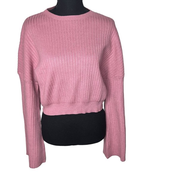 Lulus Pink Ribbed Crop Sweater‎ Wide Sleeve Small - Picture 1 of 6